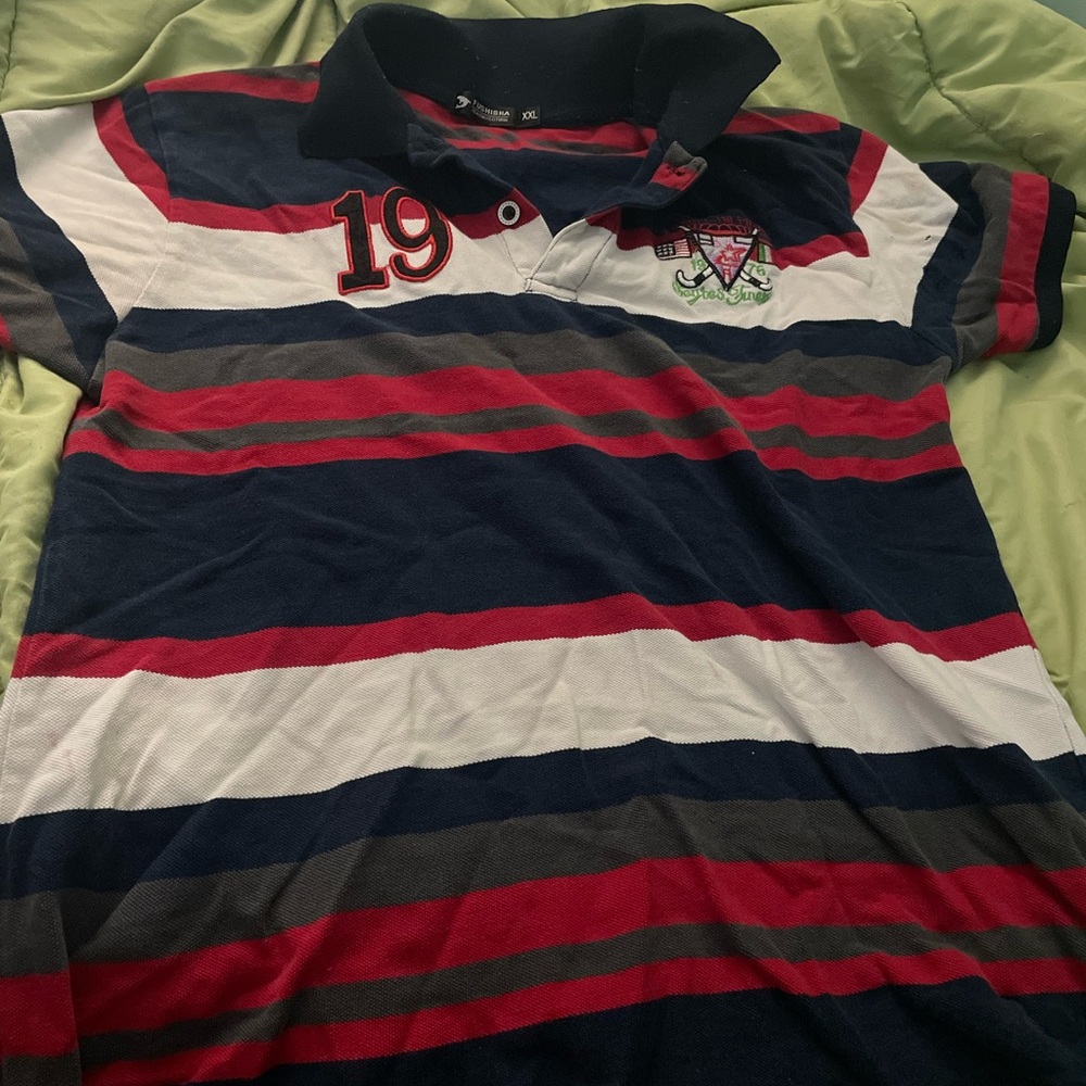 Vintage Striped  Polo Shirt - Red, Blue, White